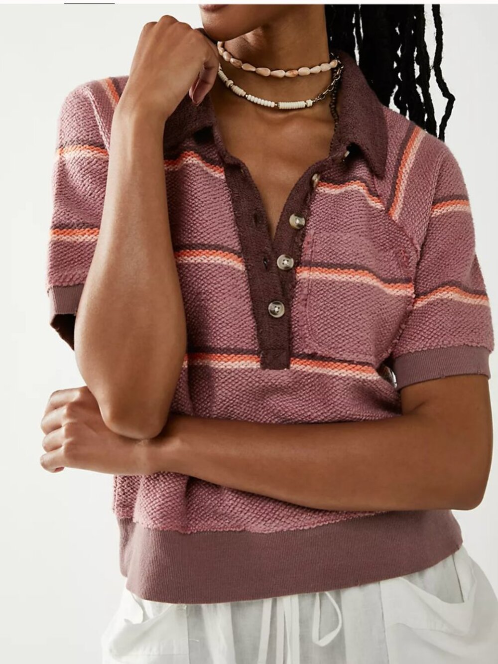 Free People We the Free Sun's Out Polo Large Stripe